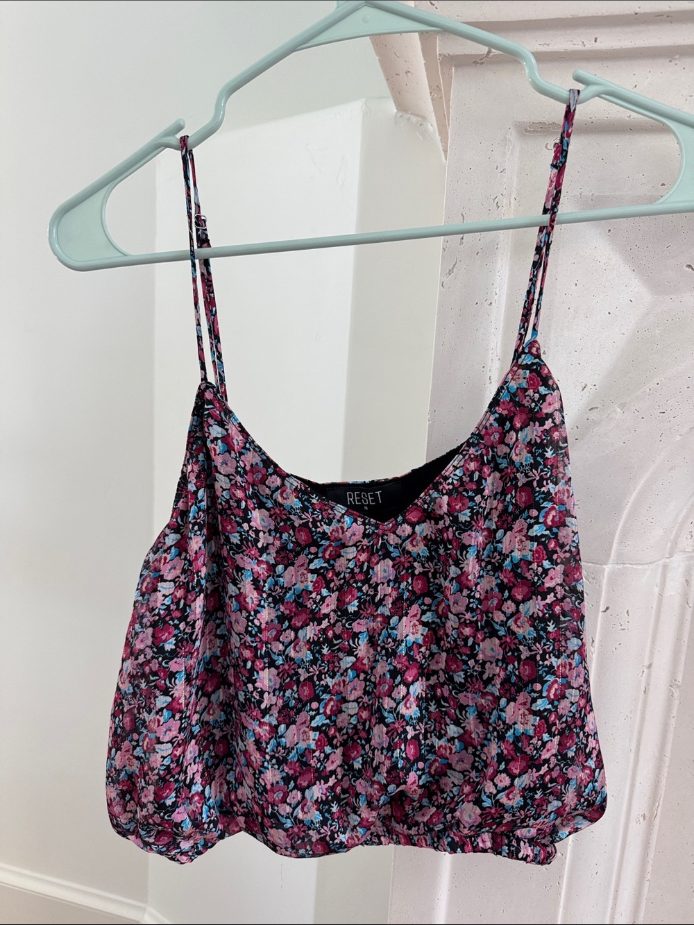 The Reset Floral Spaghetti-Strap Crop Top in Pink and Blue